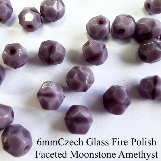 6mm Czech Fire Polish Faceted Moonstone Amethyst (Qty 25)