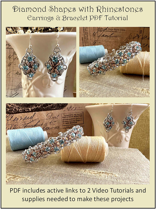 Diamond Shapes with Rhinestones Bracelet & Earrings Tutorial with Active Links - No Physical items included