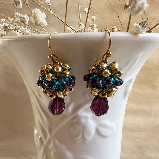 Faceted Beaded Ball Earrings Kit with Video Class - Blue Turquoise, Gold and Amethyst