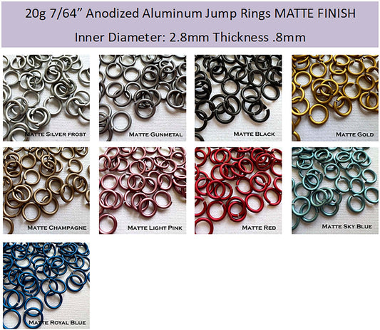 20g 7/64" Jump Rings MATTE (AWG) ID: 2.8mm- choose color & quantity