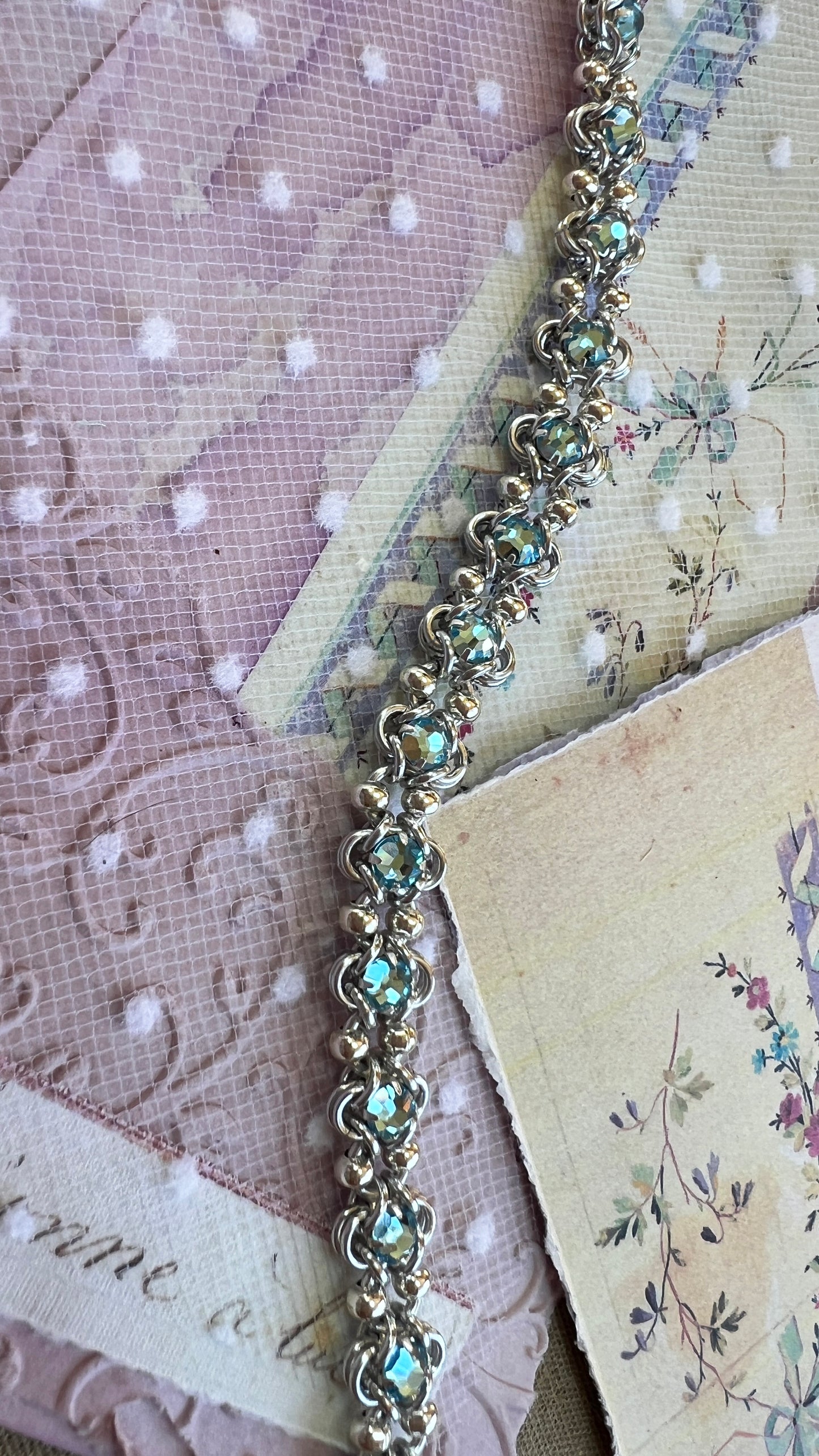 Reversible Rose Montee Beaded Bracelet Kit with Video Tutorial - Silver, Aquamarine and Violet