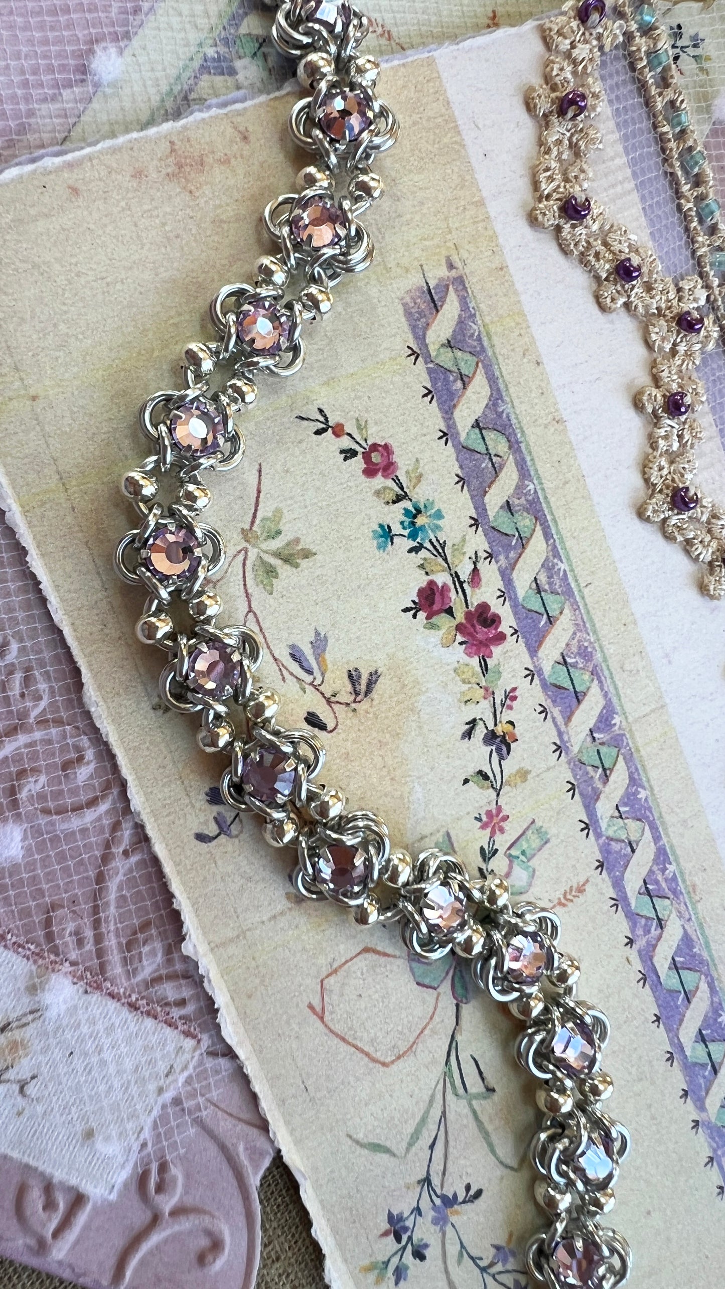 Reversible Rose Montee Beaded Bracelet Kit with Video Tutorial - Silver, Aquamarine and Violet