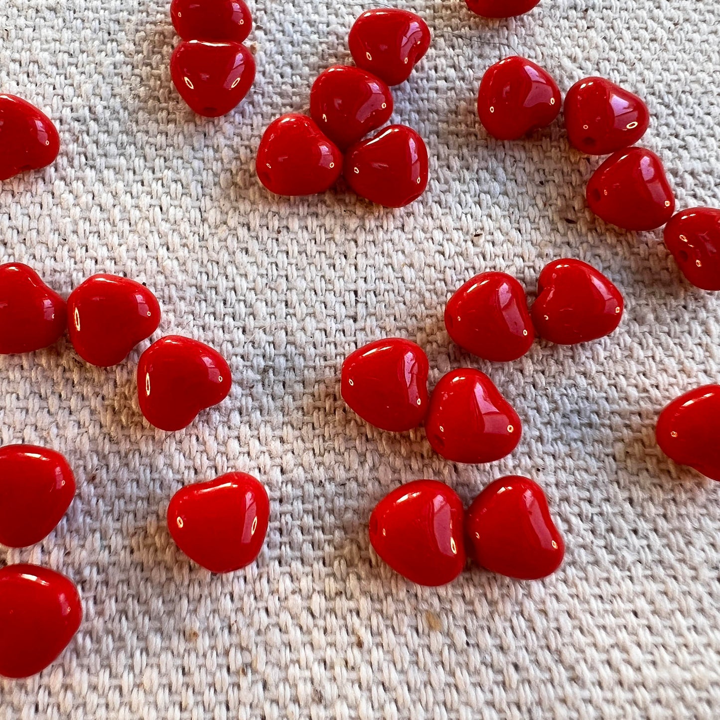 6mm Czech Pressed Glass Hearts Opaque Red (Qty 25)