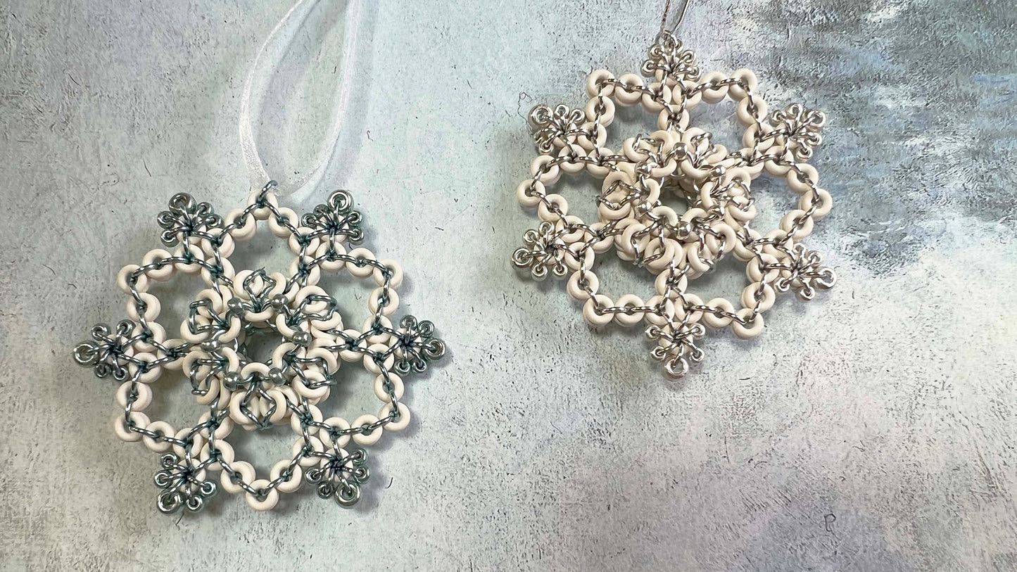 Beaded Lentil Snowflake Ornament White & Sterling Silver Refill - materials only (no instructions included)