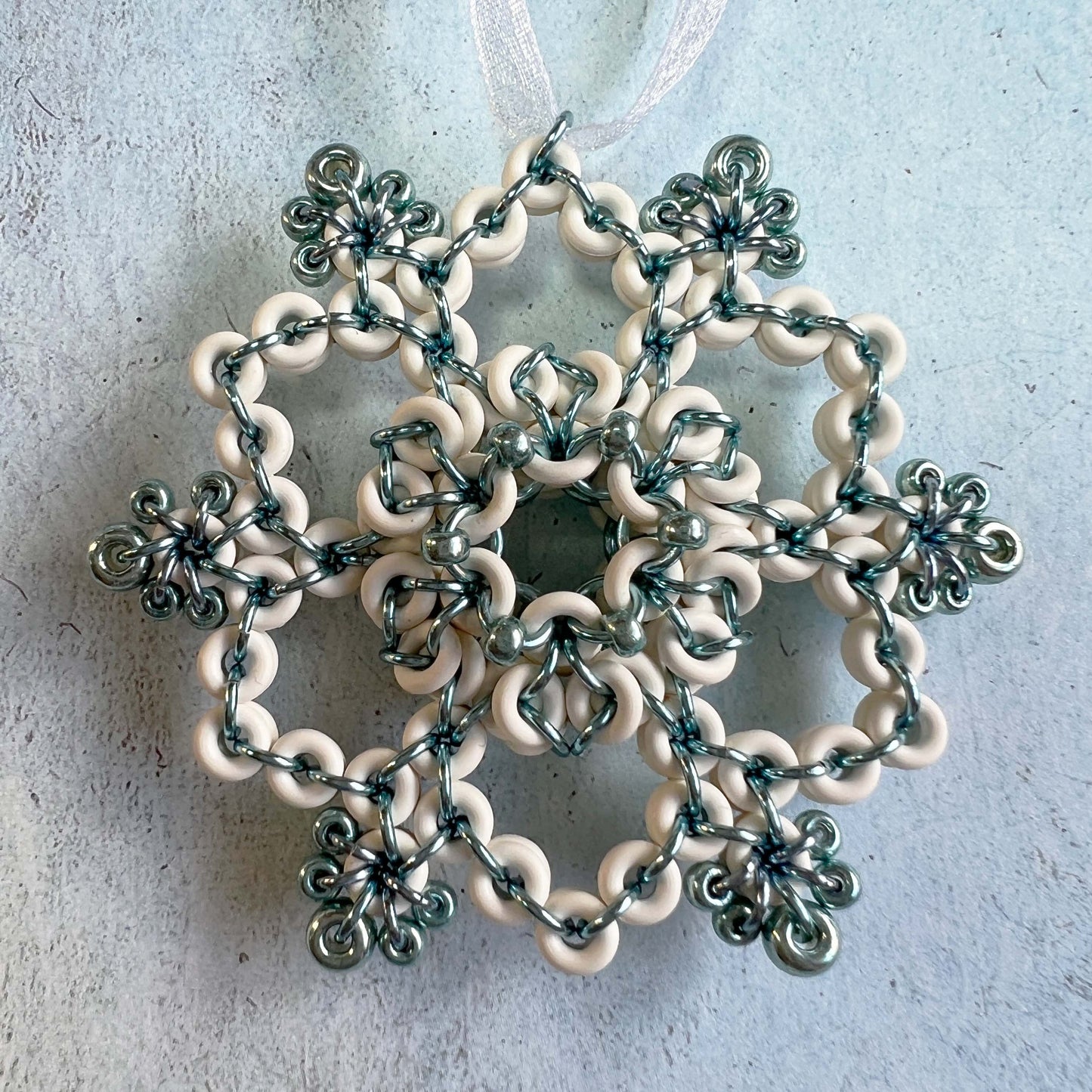 Beaded Lentil Snowflake Ornament White Sky Blue Sea Foam Refill - materials only (no instructions included)