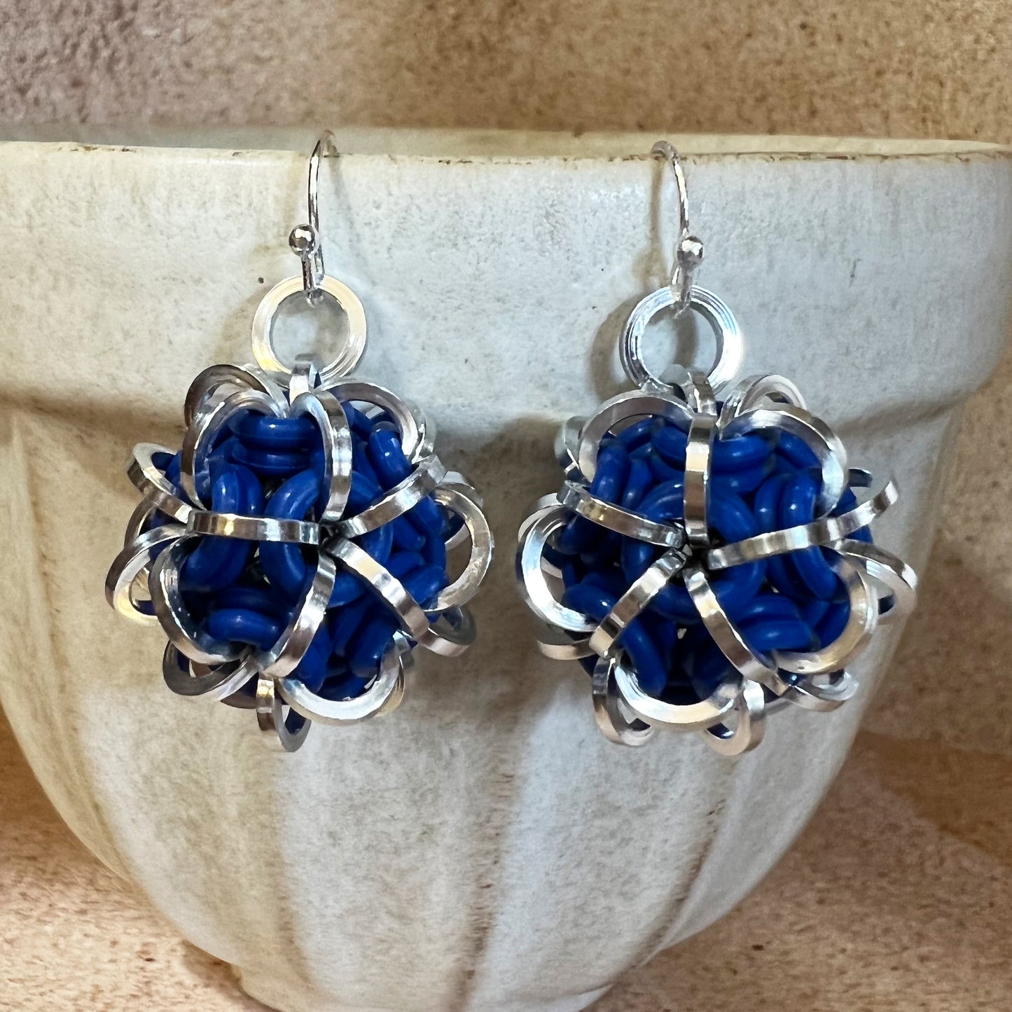 Dodecahedron Earrings (Japanese 5 in 2 Ball)  Kit with Free Video - Celestial Blue & Silver