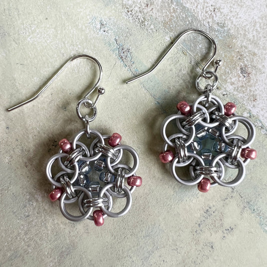 Helm Beaded Circle Earrings Kit with FREE Video - Frost, Silver, Lt Sapphire & Coral