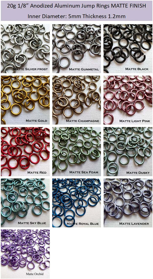 20g 1/8" Jump Rings MATTE (AWG) ID: 3.4mm - choose color & quantity
