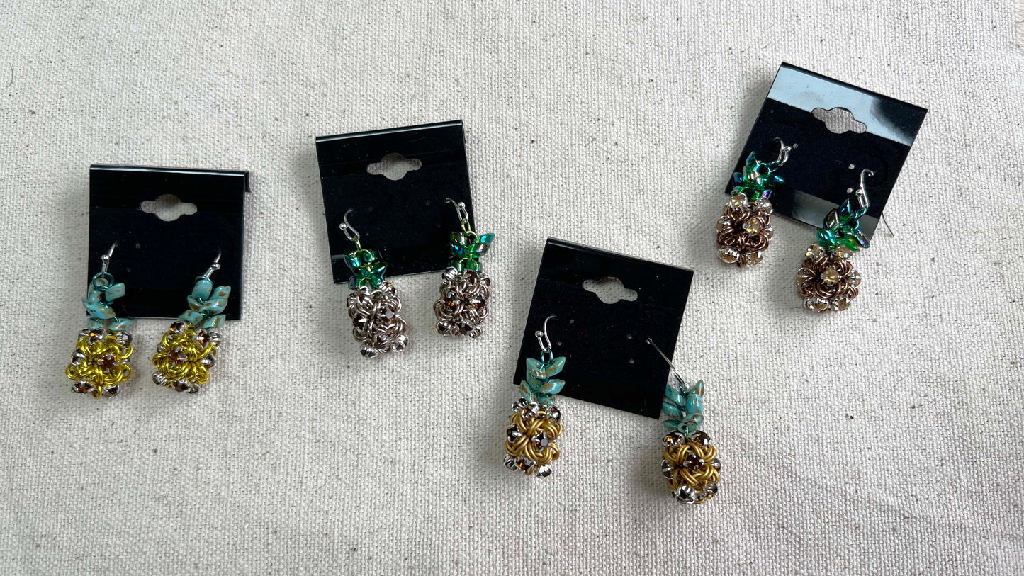 Pineapple Rhinestone Charm Earrings Kit and Video Class - Yellow, Brown & Turquoise Picasso