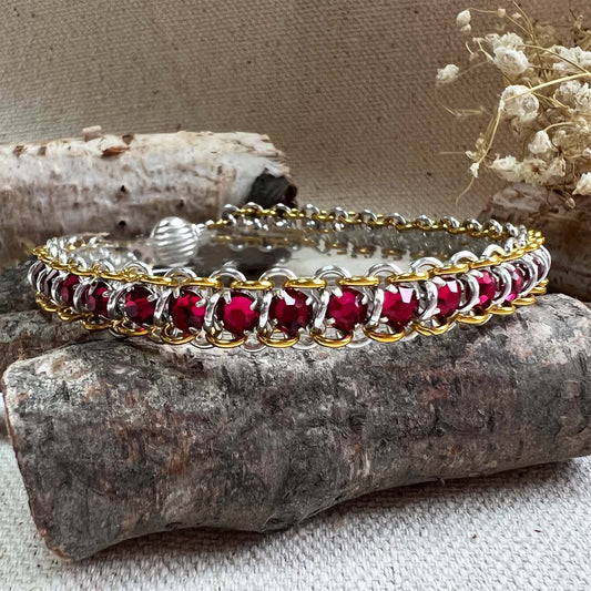 Rose Montee Tennis Bracelet Kit with Video Class - Silver, Gold & Ruby