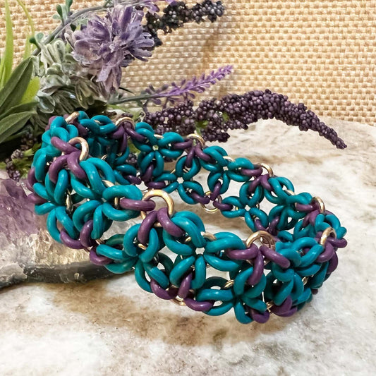 Tri Flower Stretch Bracelet 12mm Kit with FREE Video Teal Amethyst Wine and Rose Gold