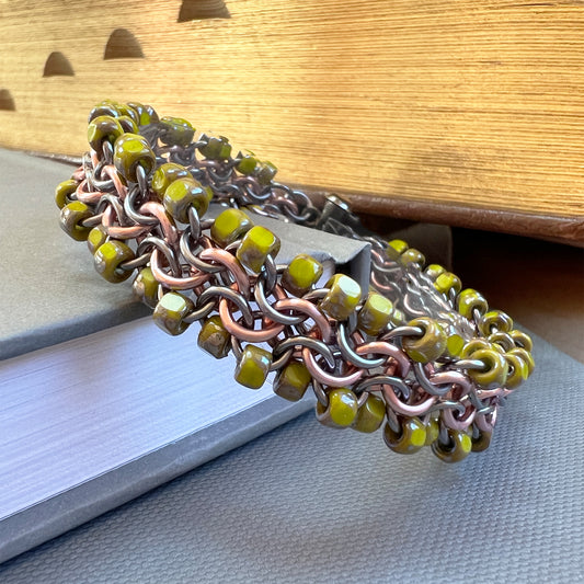 Unbalanced Bead Chain Bracelet kit with FREE video Light Pink, Gunmetal & Olive