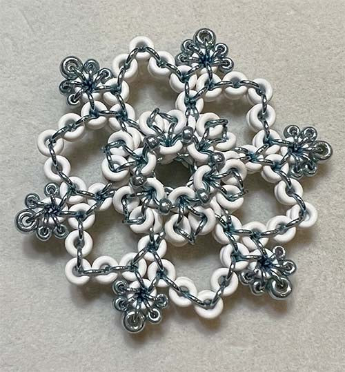 Beaded Lentil Snowflake Ornament Kit with Video Class White Sky Blue and Sea Foam