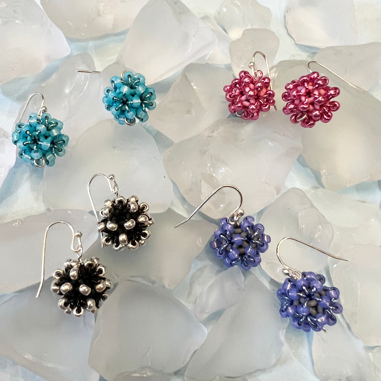 Beaded Ball Earrings - Turquoise Alabaster