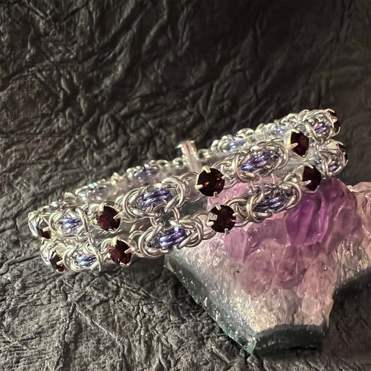 Byzantine Rhinestone Bracelet Kit and Video Class Silver Periwinkle and Amethyst