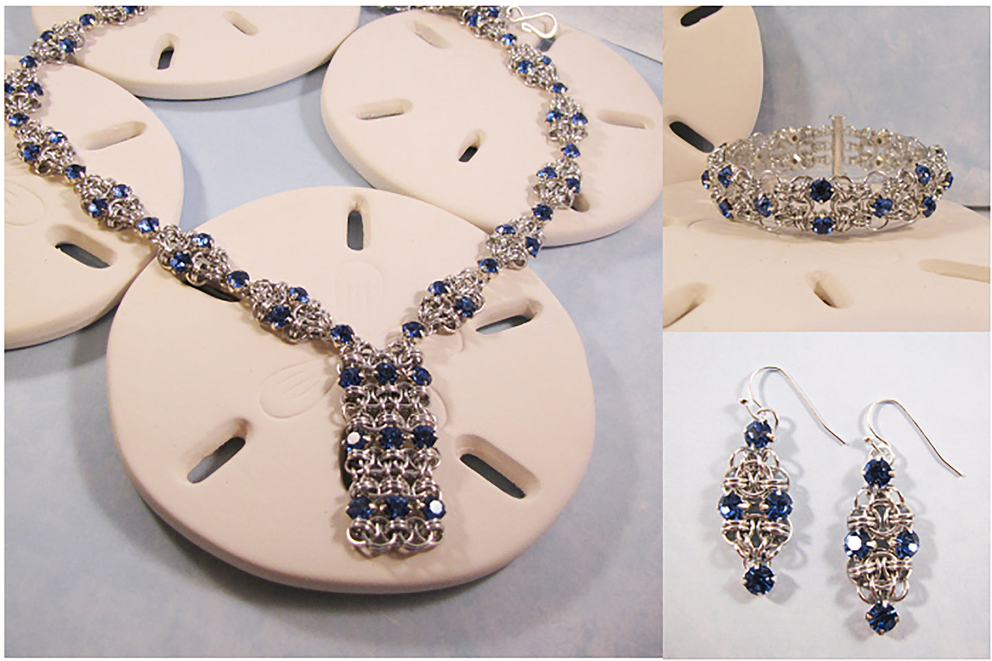 Geometric Helm Necklace, Bracelet & Earrings Designer Tutorial PDF - Using 5mm Rhinestone Montee Beads