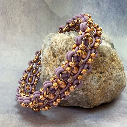 Lacy Geometric Beaded Stretch Bracelet Kit with Video Class - Pastel Purple & Rose Gold