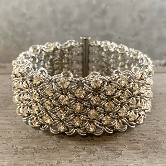 Japanese Rhinestone Cuff Bracelet Kit- Silver & Crystal
