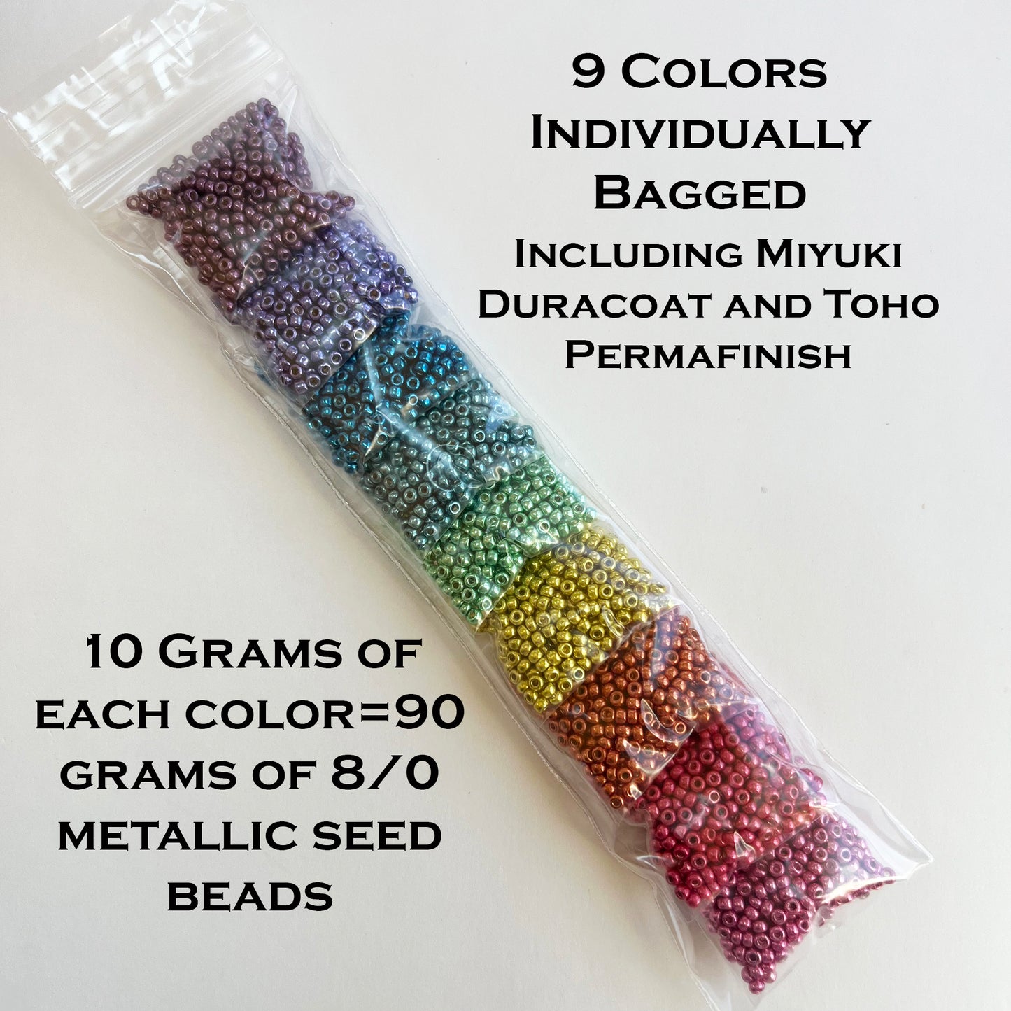 Metallic Rainbow Seed Bead Sampler Set size 8/0