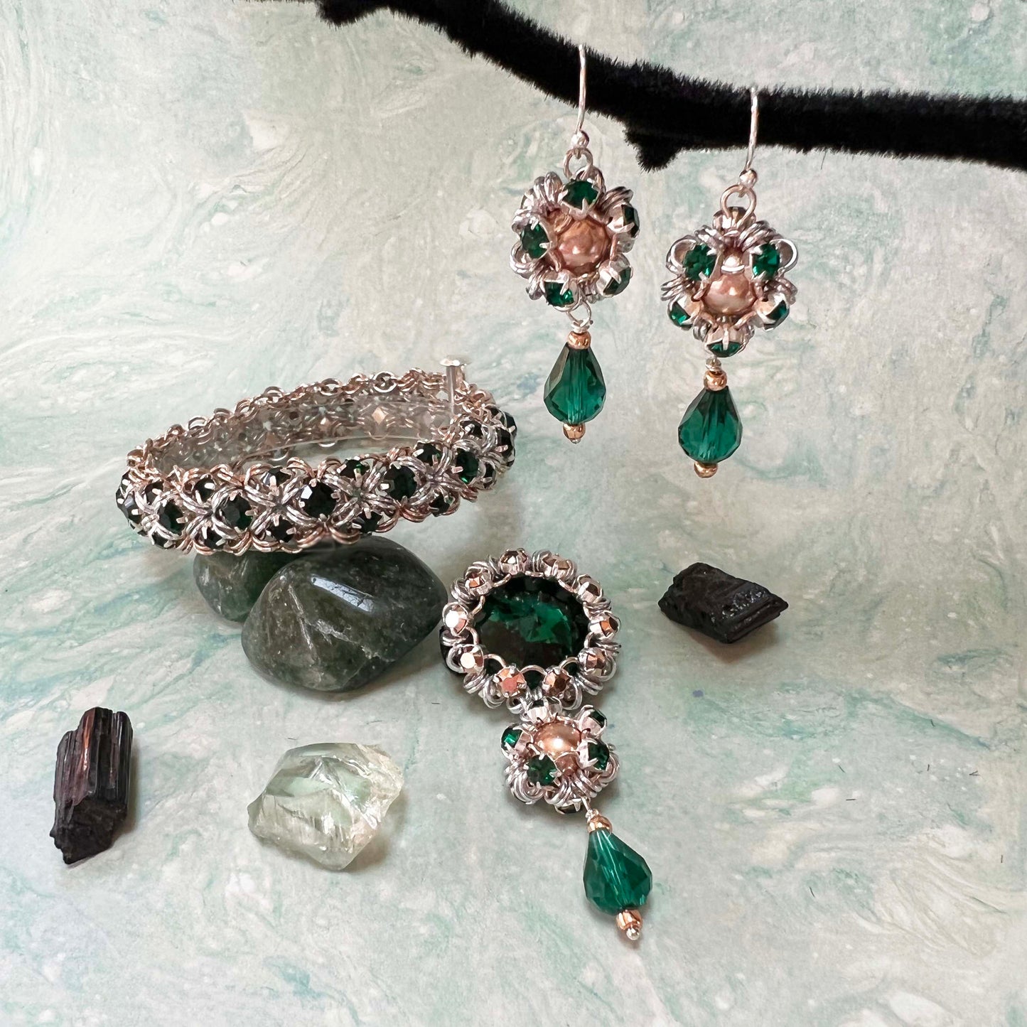 Emerald Rose Gold & Silver Jewelry Series PDF and Video Tutorials - no supplies included