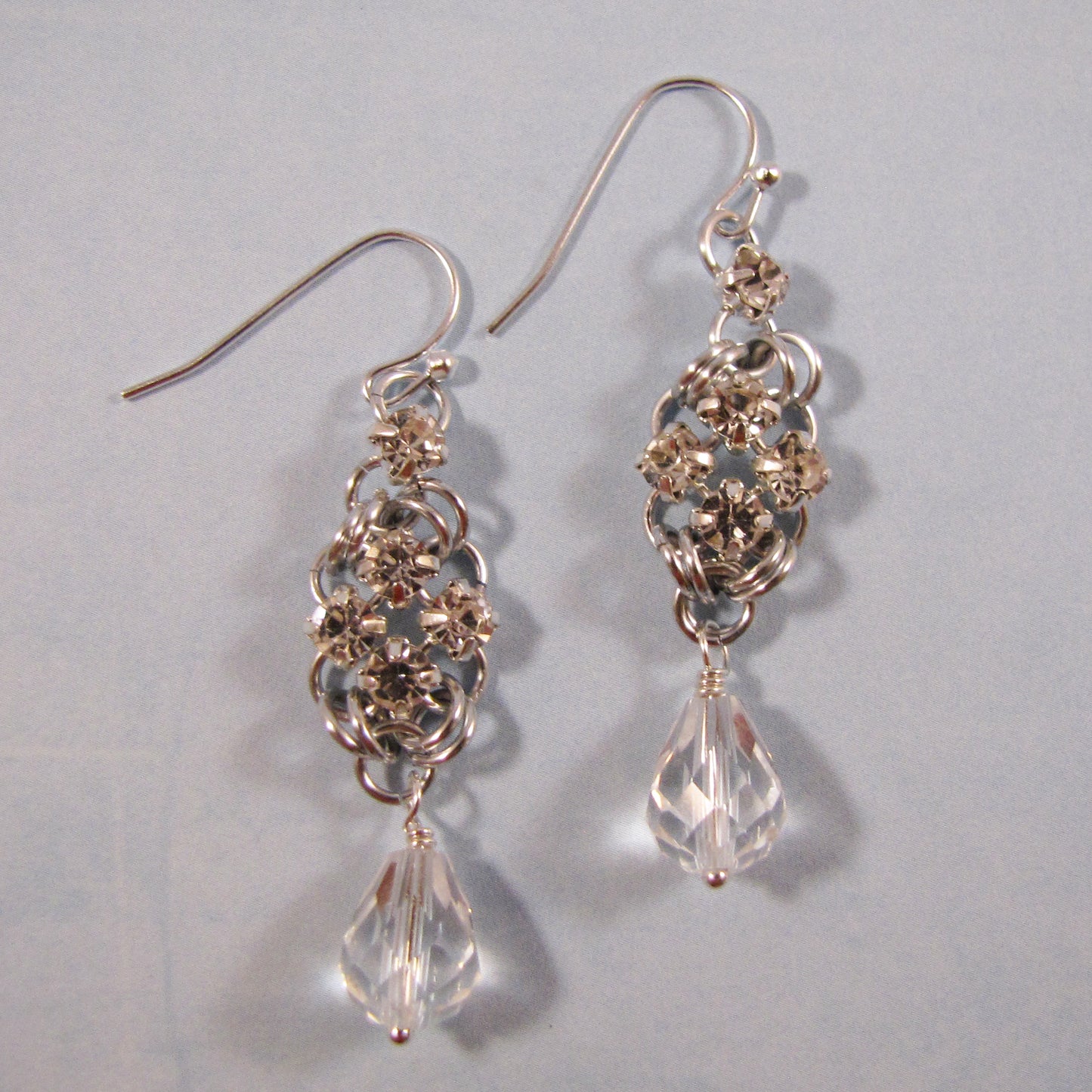 Simple Square Rhinestone Earrings Kit with Free Video Silver and Crystal