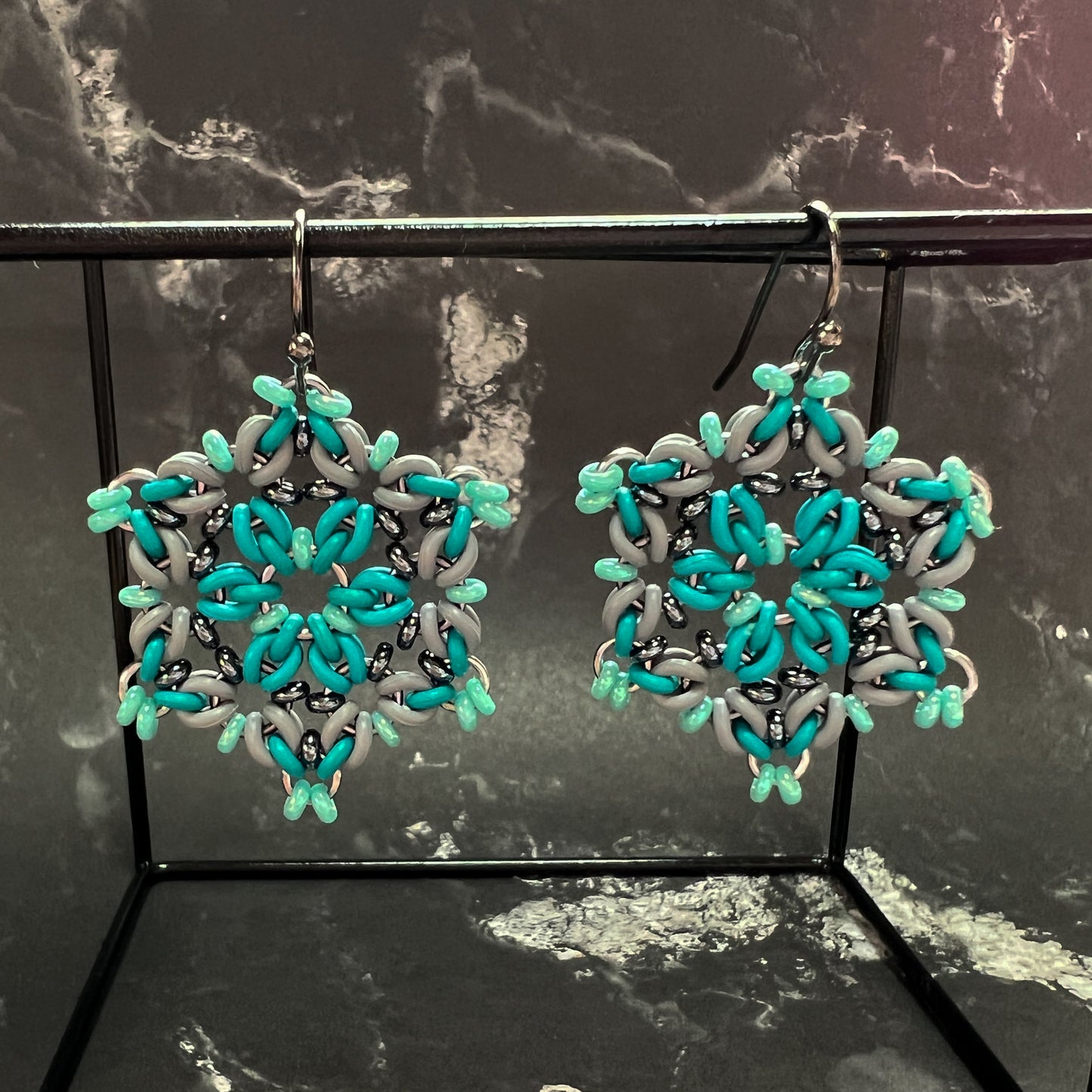 Tri Flower Beaded Earrings Mini Kit and Free Video Grey and Teal