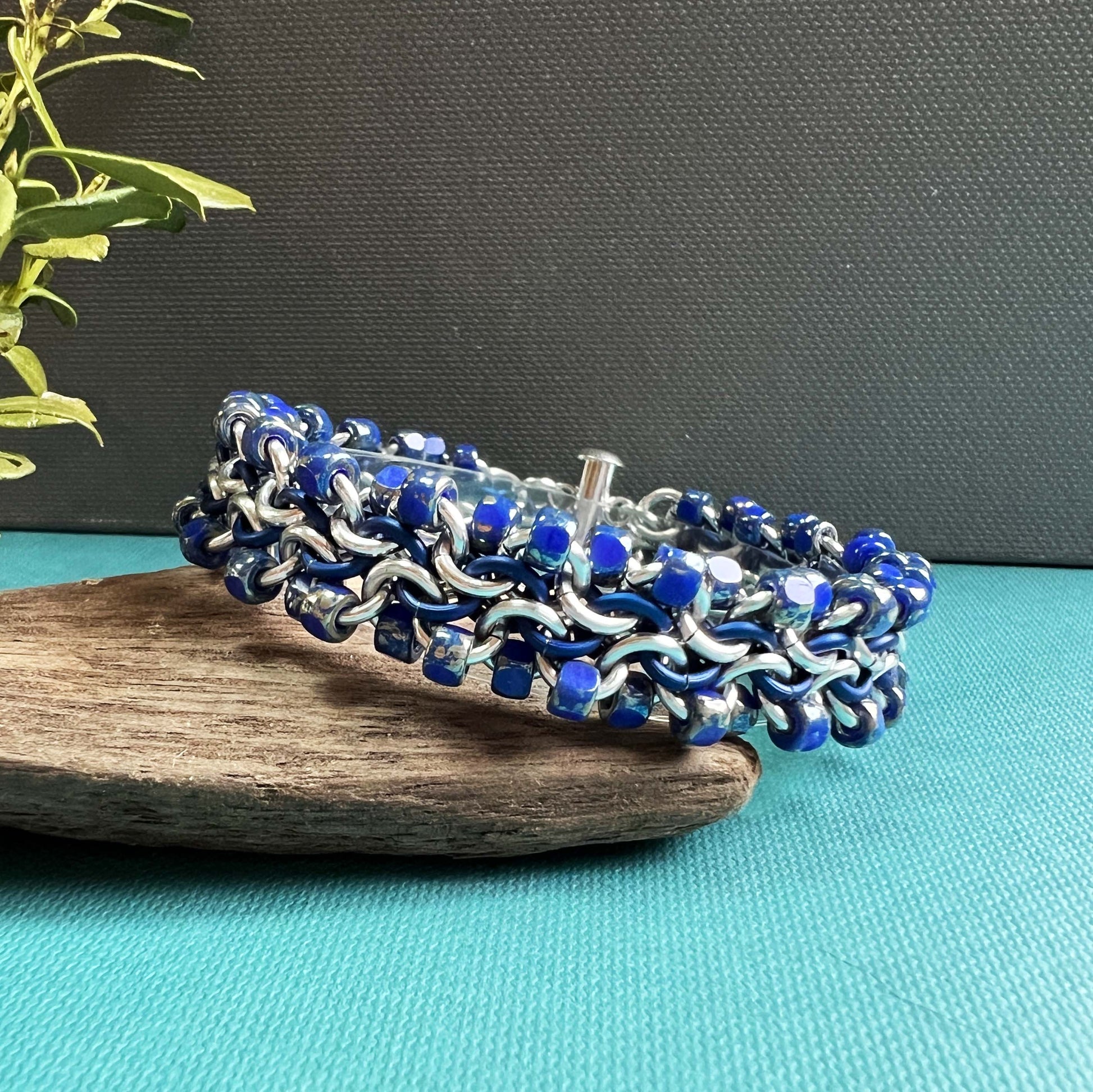 Unbalanced Bead Chain Bracelet kit with FREE video Silver Matte Navy a